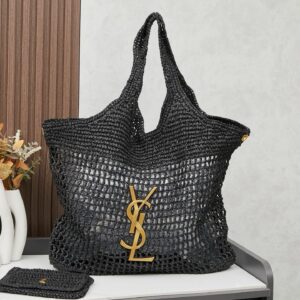 Black Saint Laurent Raffia Tote